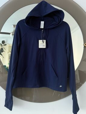 Fabletics Bailey Navy Blue Cropped Pure Luxe Hooded Jacket